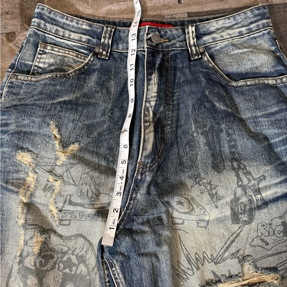 Jaded London Graffiti‎ Distressed Wide Leg Jeans Size 30 | Y2K Skater Streetwear